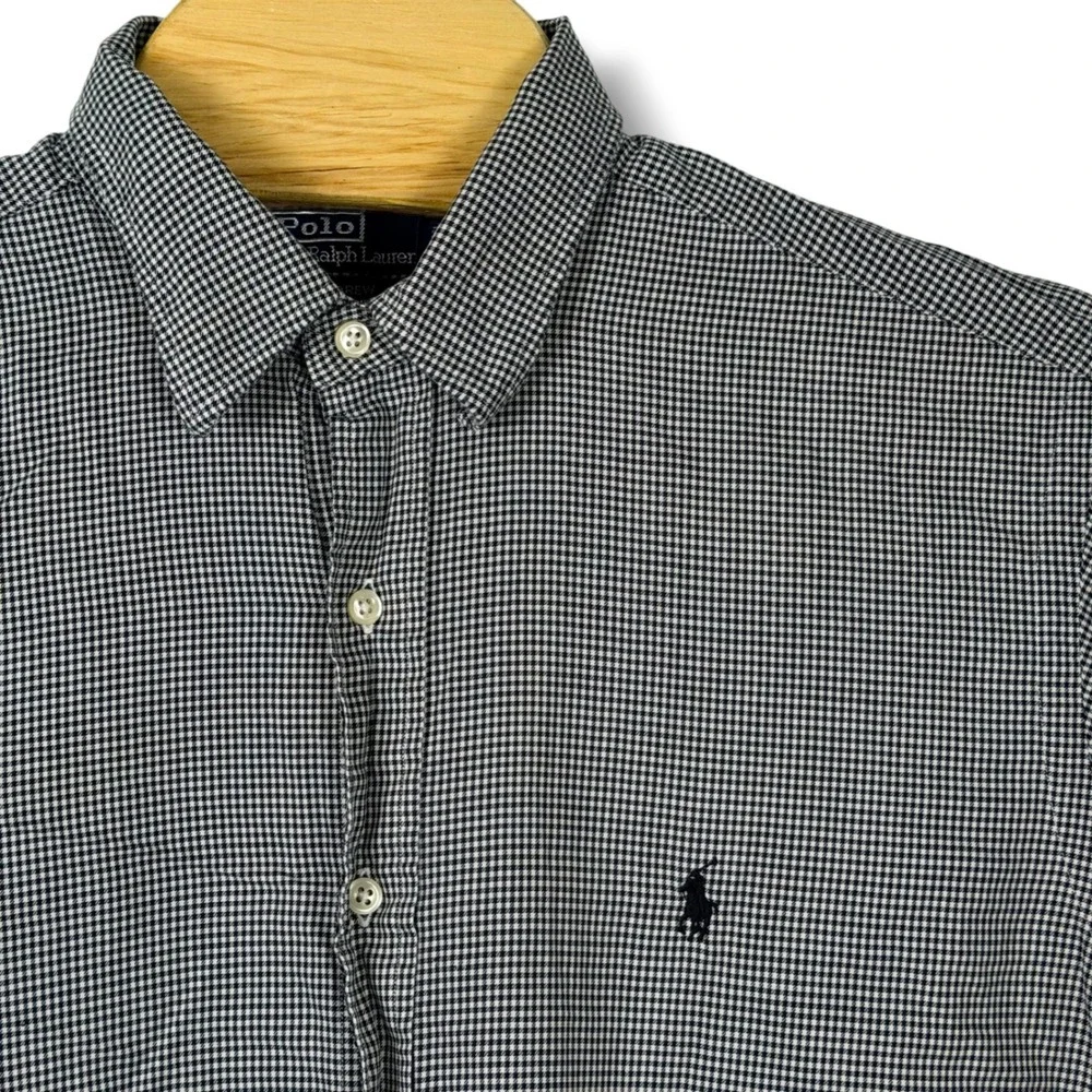 Polo Ralph Lauren Andrew Button Down Men 16.5 XL Black White Check‎ Cotton Shirt